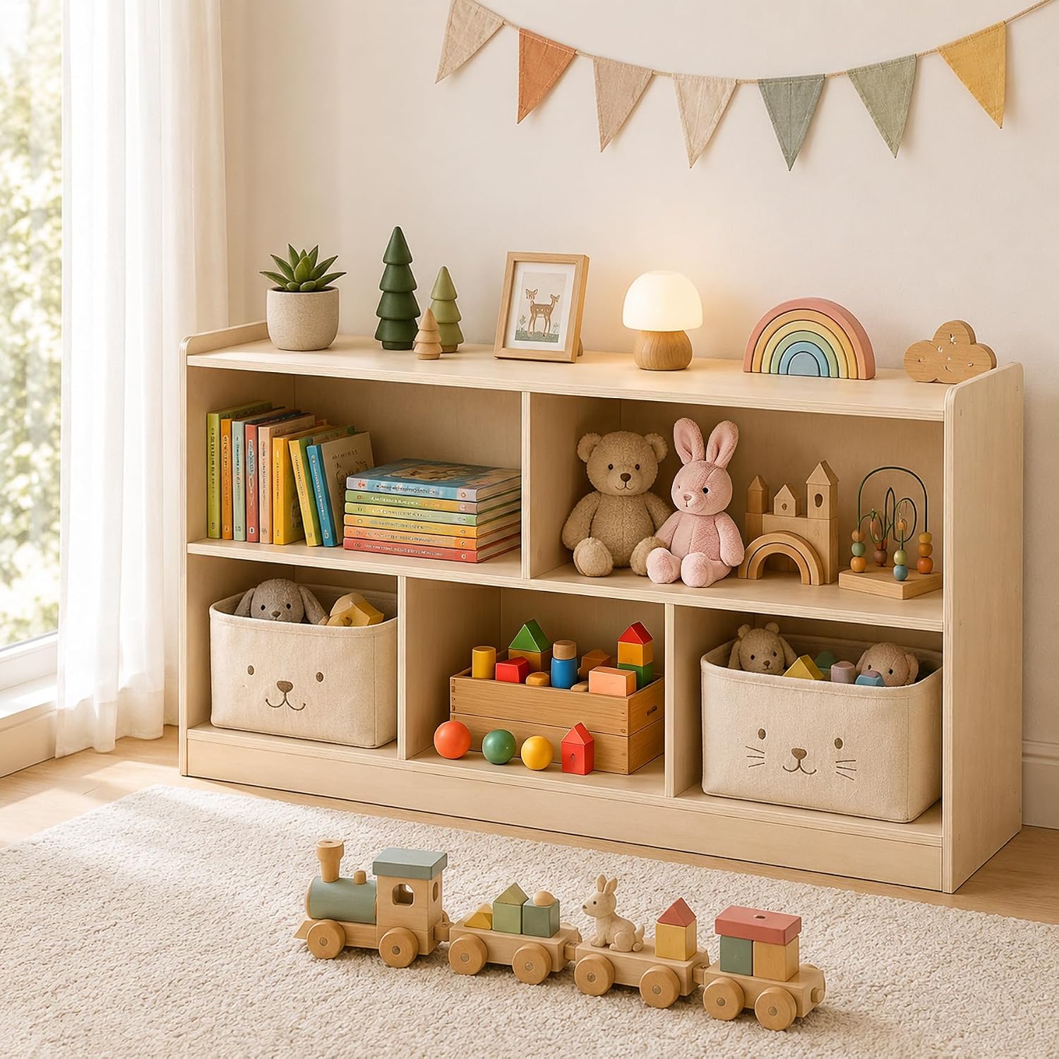 Bookshelf 5 Tier - خزانة مونتيسوري خشبية بـ 5 أقسام