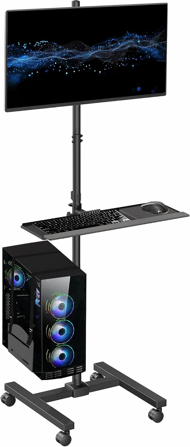 Adjustable Monitor Mount - عربة كمبيوتر متحركة سوداء مع حامل