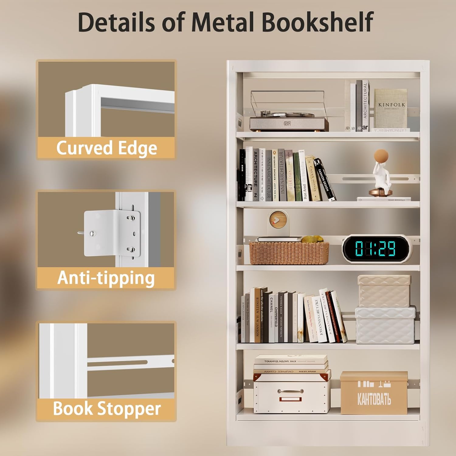 رف كتب معدني أبيض بخمس طبقات،  - مراجعة Bookshelf 5 Tier وسعره