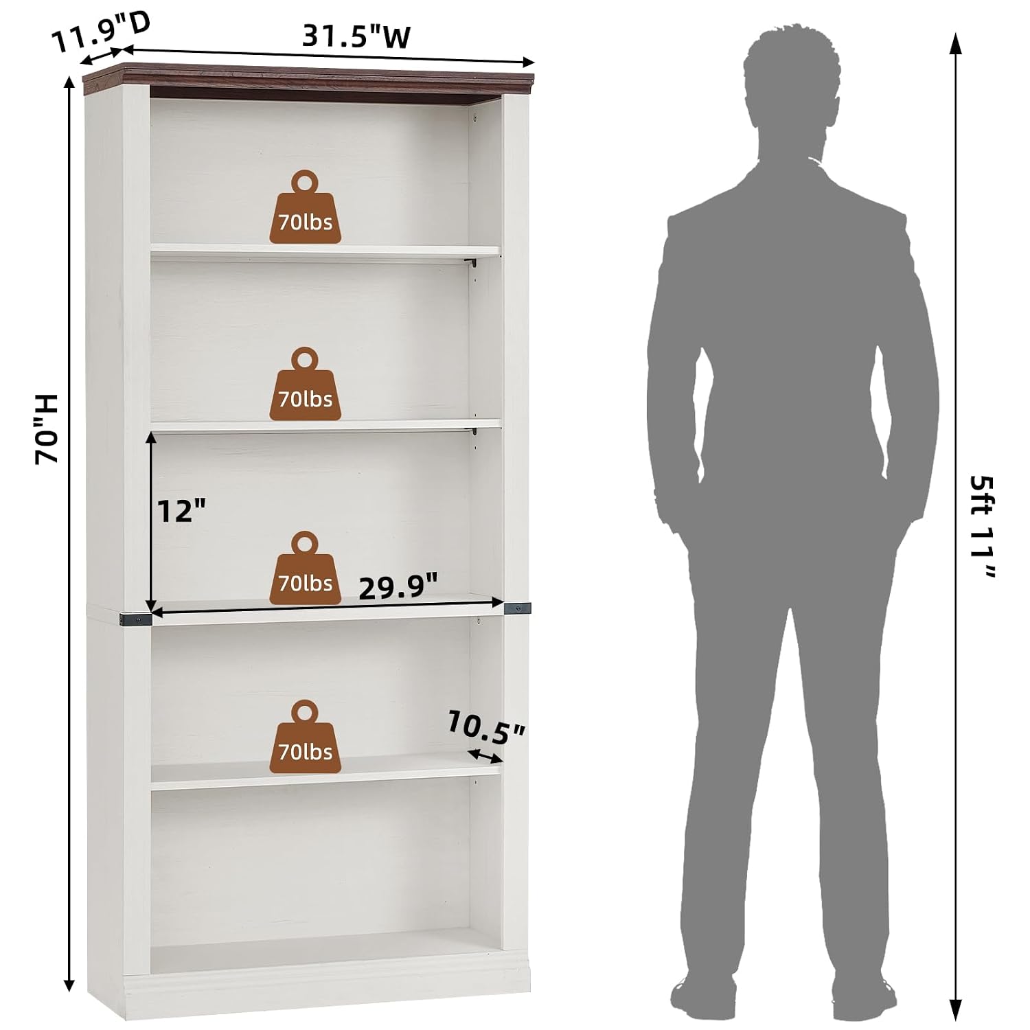 رف كتب ريفي أبيض بـ 5 طبقات، 7 - مراجعة Bookshelf 5 Tier وسعره