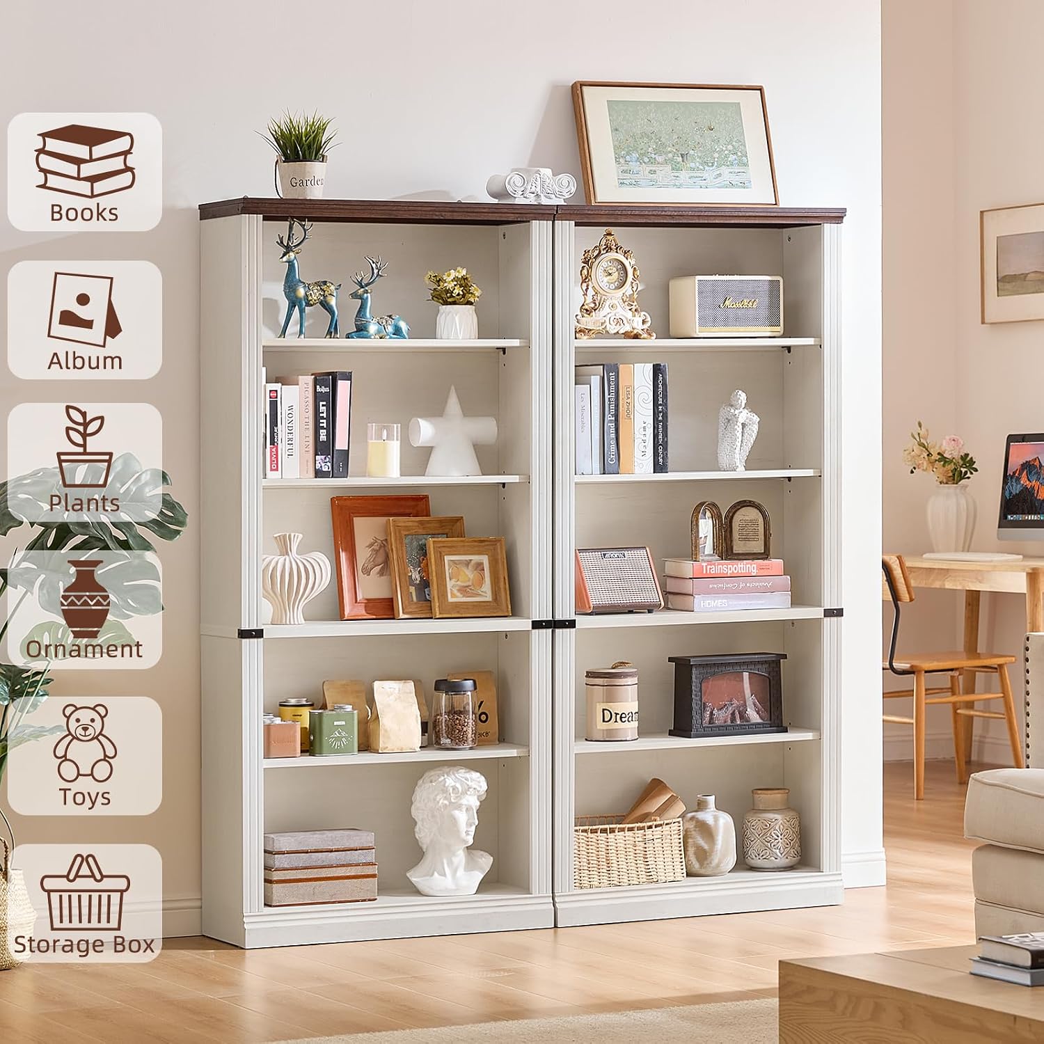 رف كتب ريفي أبيض بـ 5 طبقات، 7 - مراجعة Bookshelf 5 Tier وسعره