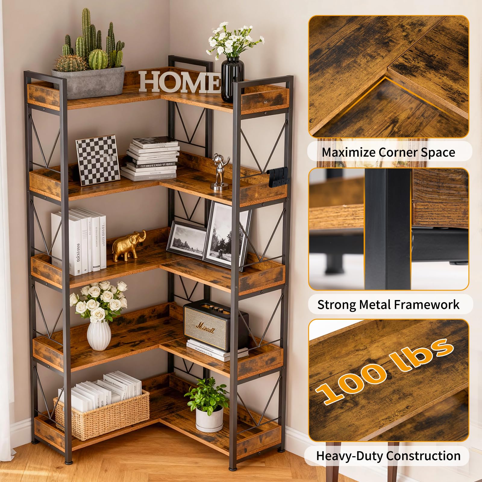رف كتب على شكل حرف L من JHK مق - مراجعة Bookshelf 5 Tier وسعره