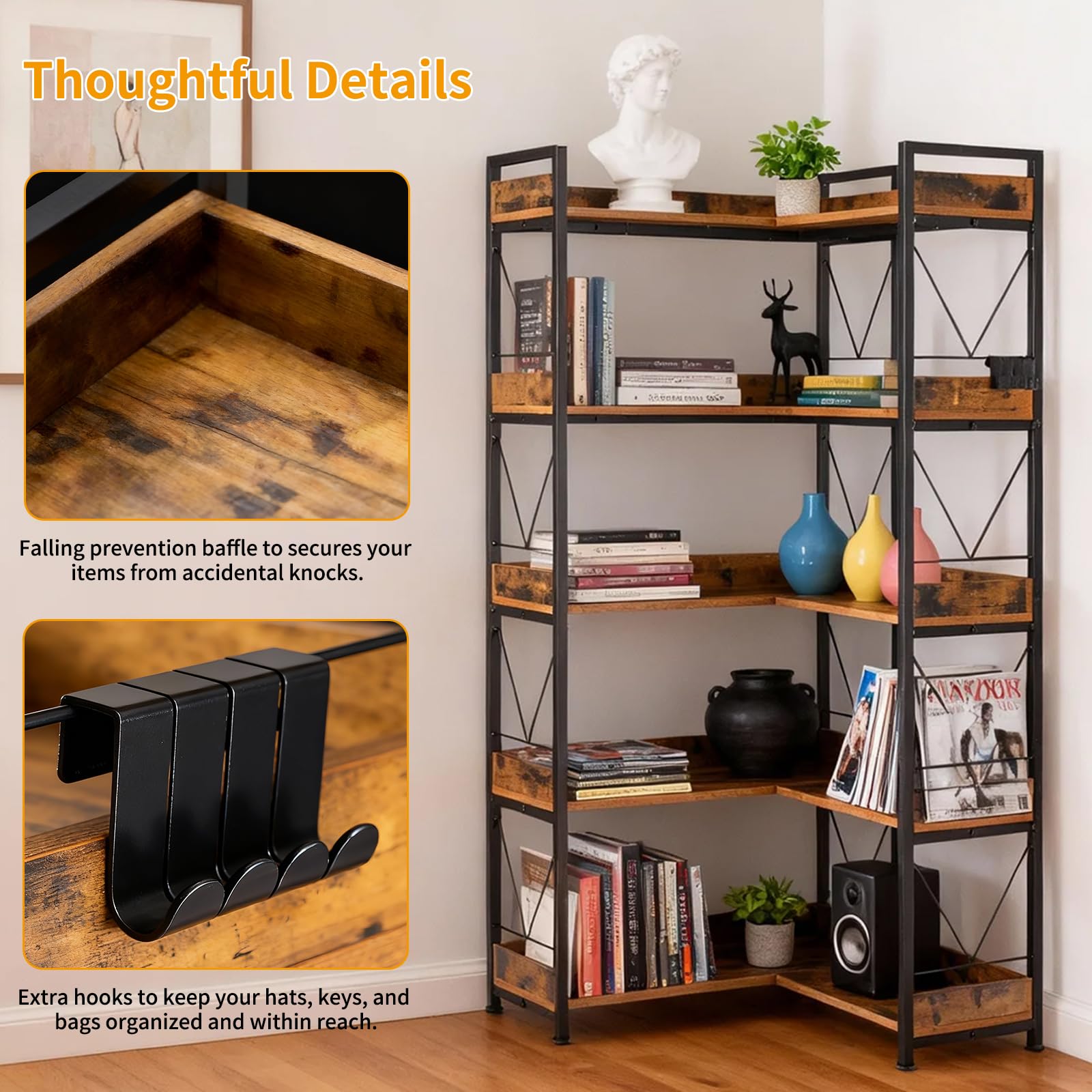 رف كتب على شكل حرف L من JHK مق - مراجعة Bookshelf 5 Tier وسعره