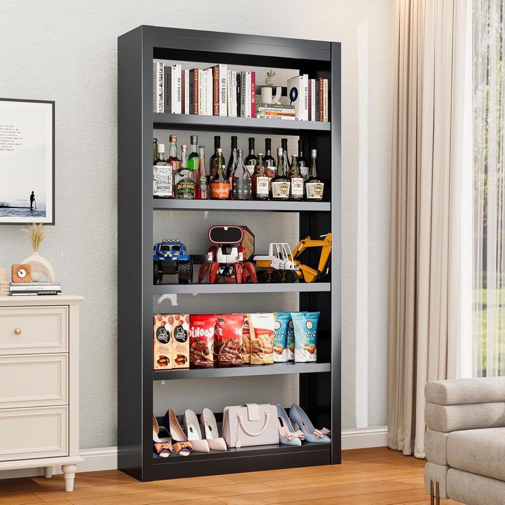 رف كتب أسود بخمس طبقات، 6 أماك - مراجعة Bookshelf 5 Tier وسعره