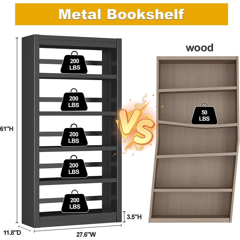 رف كتب أسود بخمس طبقات، 6 أماك - مراجعة Bookshelf 5 Tier وسعره