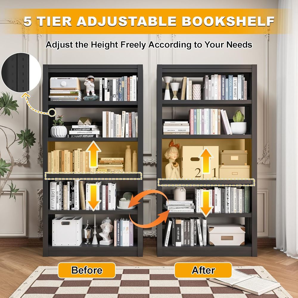 رف كتب أسود بخمس طبقات، 6 أماك - مراجعة Bookshelf 5 Tier وسعره