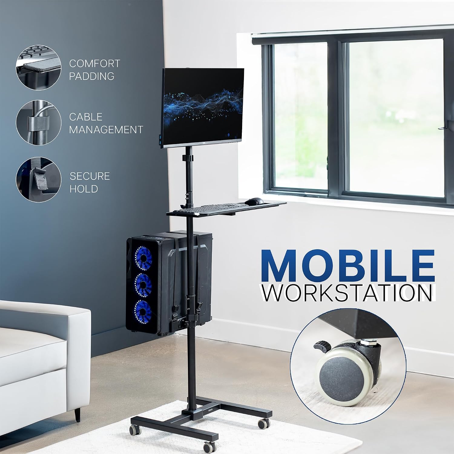 عربة كمبيوتر متحركة سوداء مع ح - مراجعة Adjustable Monitor Mount وسعره